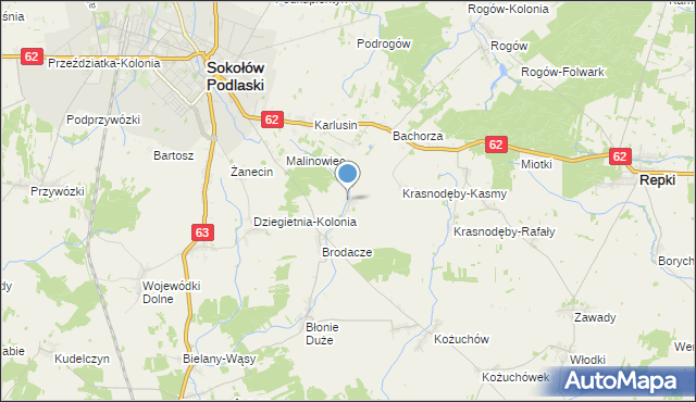 mapa Krasnodęby-Sypytki, Krasnodęby-Sypytki na mapie Targeo